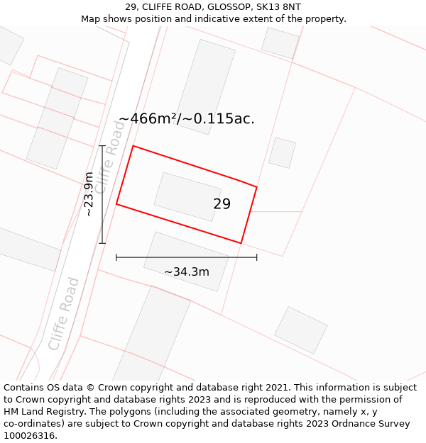 29, CLIFFE ROAD, GLOSSOP, SK13 8NT: Plot and title map