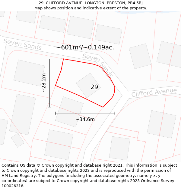 29, CLIFFORD AVENUE, LONGTON, PRESTON, PR4 5BJ: Plot and title map