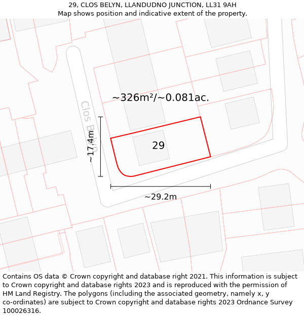 29, CLOS BELYN, LLANDUDNO JUNCTION, LL31 9AH: Plot and title map