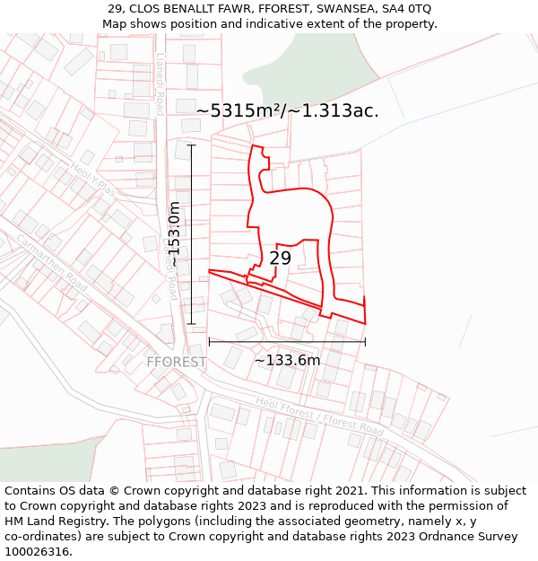29, CLOS BENALLT FAWR, FFOREST, SWANSEA, SA4 0TQ: Plot and title map