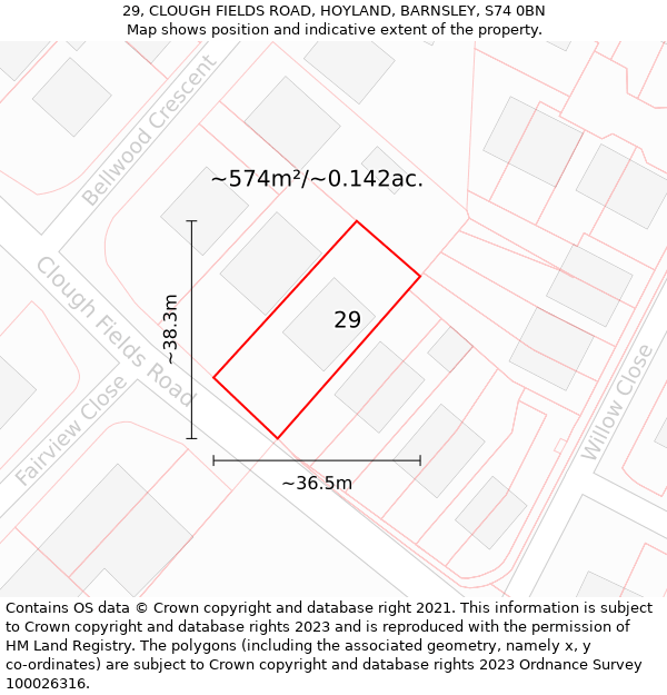29, CLOUGH FIELDS ROAD, HOYLAND, BARNSLEY, S74 0BN: Plot and title map
