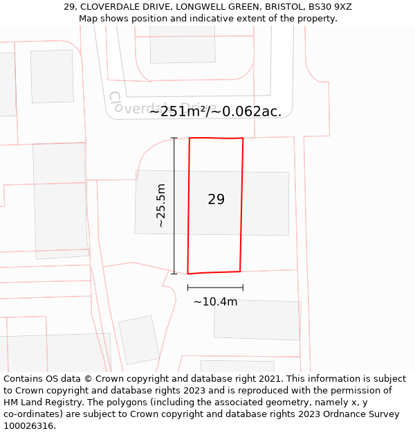 29, CLOVERDALE DRIVE, LONGWELL GREEN, BRISTOL, BS30 9XZ: Plot and title map