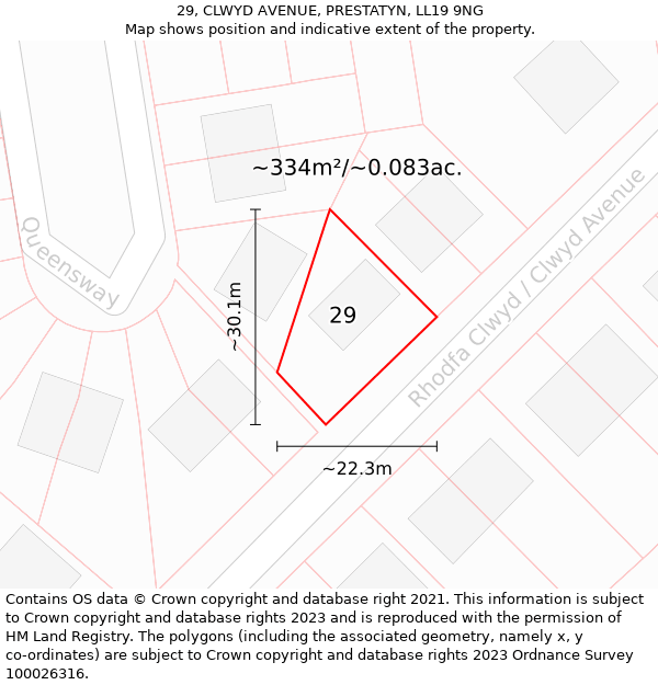 29, CLWYD AVENUE, PRESTATYN, LL19 9NG: Plot and title map