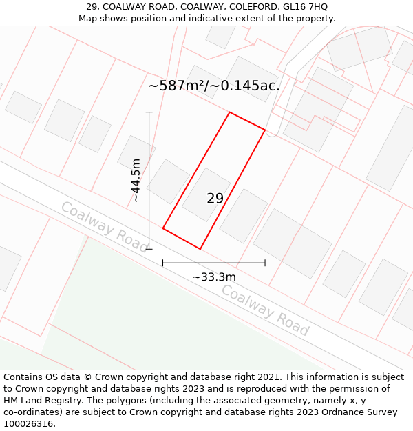 29, COALWAY ROAD, COALWAY, COLEFORD, GL16 7HQ: Plot and title map