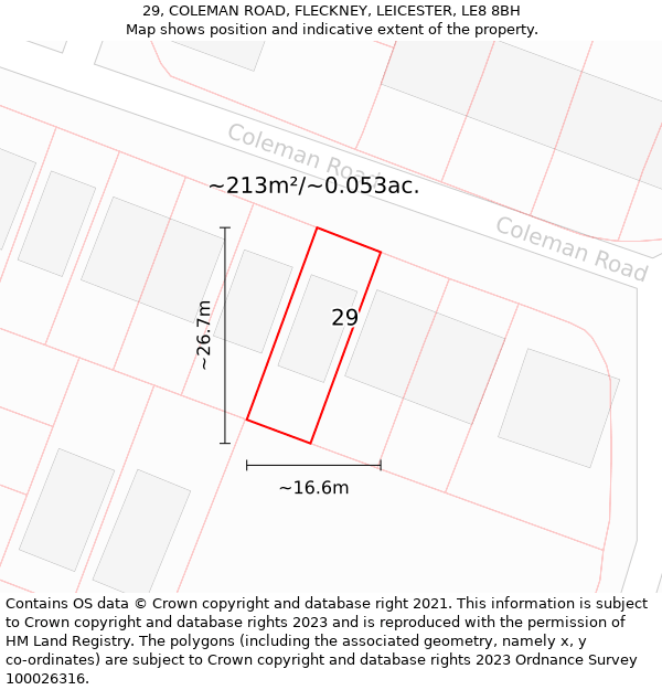 29, COLEMAN ROAD, FLECKNEY, LEICESTER, LE8 8BH: Plot and title map