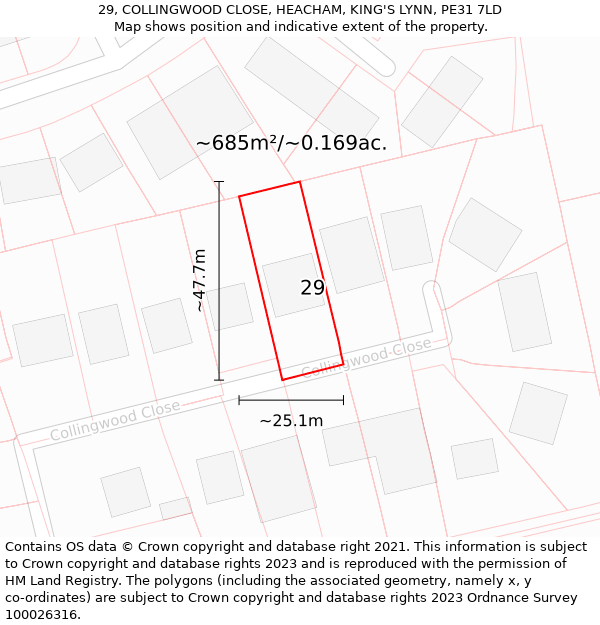 29, COLLINGWOOD CLOSE, HEACHAM, KING'S LYNN, PE31 7LD: Plot and title map