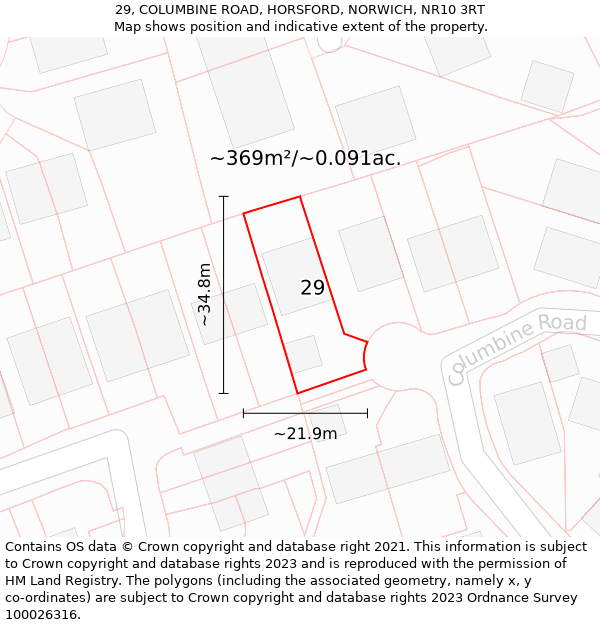 29, COLUMBINE ROAD, HORSFORD, NORWICH, NR10 3RT: Plot and title map