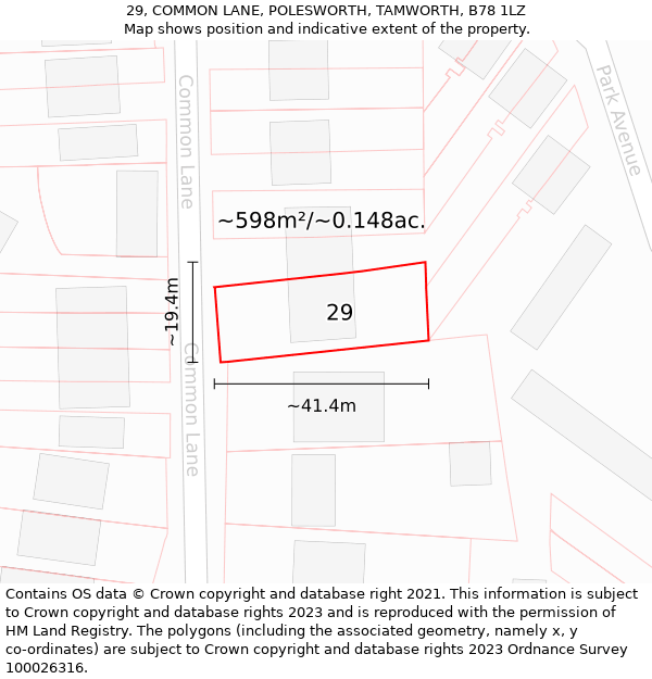 29, COMMON LANE, POLESWORTH, TAMWORTH, B78 1LZ: Plot and title map