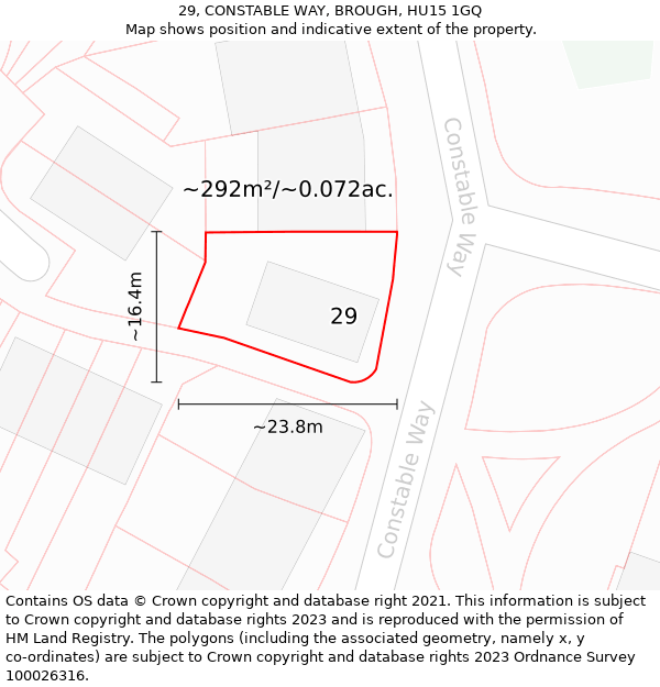 29, CONSTABLE WAY, BROUGH, HU15 1GQ: Plot and title map
