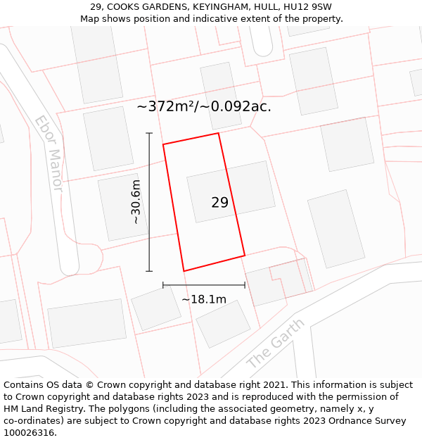 29, COOKS GARDENS, KEYINGHAM, HULL, HU12 9SW: Plot and title map