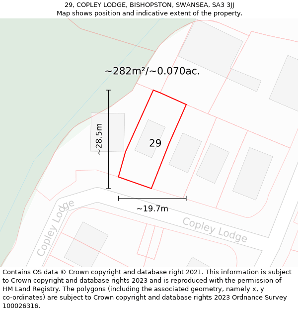 29, COPLEY LODGE, BISHOPSTON, SWANSEA, SA3 3JJ: Plot and title map