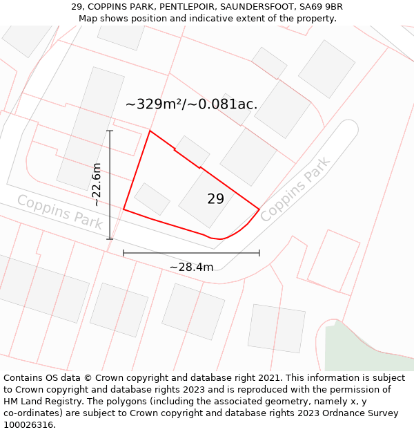 29, COPPINS PARK, PENTLEPOIR, SAUNDERSFOOT, SA69 9BR: Plot and title map