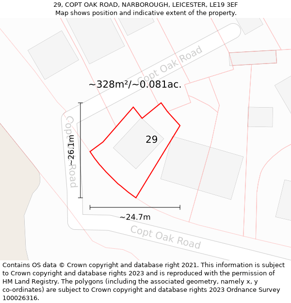 29, COPT OAK ROAD, NARBOROUGH, LEICESTER, LE19 3EF: Plot and title map