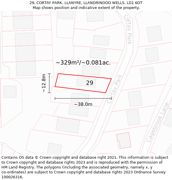 29, CORTAY PARK, LLANYRE, LLANDRINDOD WELLS, LD1 6DT: Plot and title map