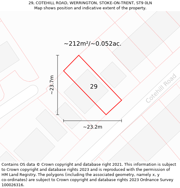 29, COTEHILL ROAD, WERRINGTON, STOKE-ON-TRENT, ST9 0LN: Plot and title map