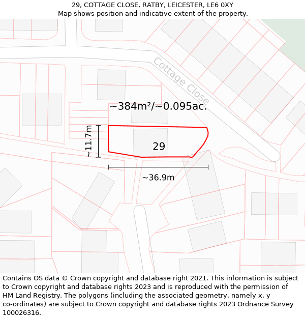 29, COTTAGE CLOSE, RATBY, LEICESTER, LE6 0XY: Plot and title map