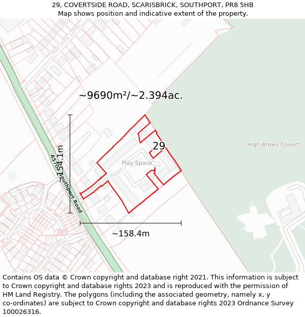 29, COVERTSIDE ROAD, SCARISBRICK, SOUTHPORT, PR8 5HB: Plot and title map