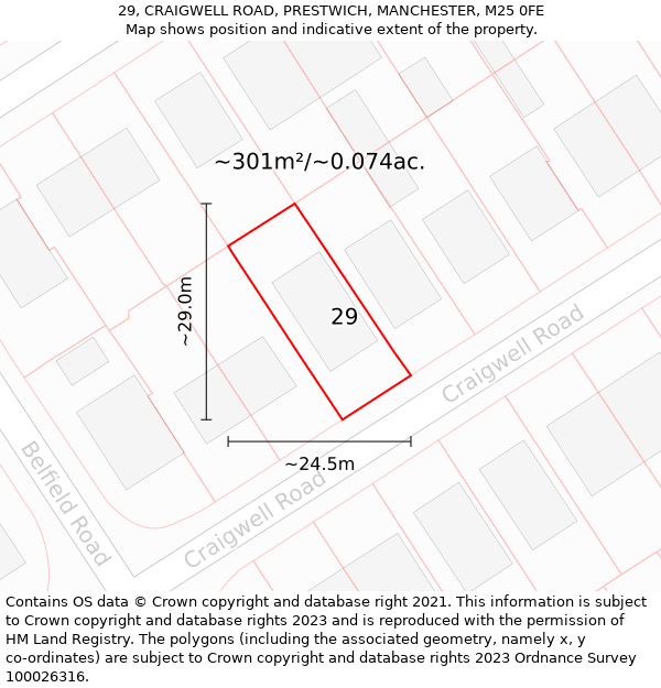 29, CRAIGWELL ROAD, PRESTWICH, MANCHESTER, M25 0FE: Plot and title map