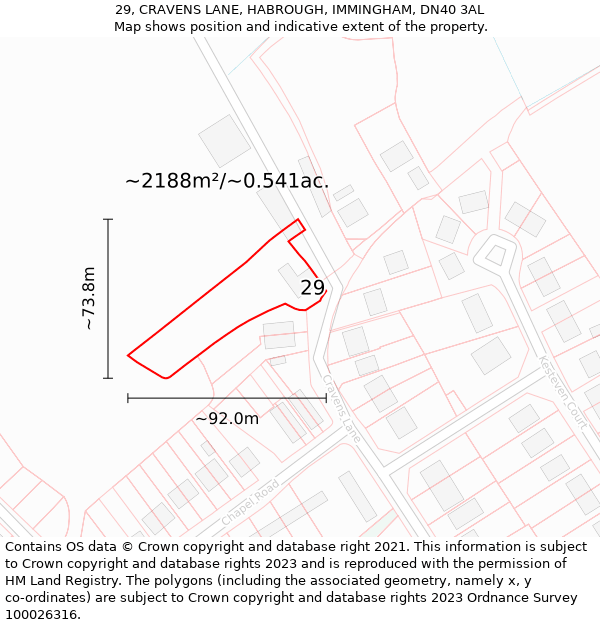 29, CRAVENS LANE, HABROUGH, IMMINGHAM, DN40 3AL: Plot and title map