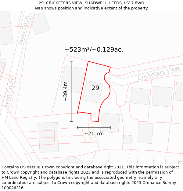 29, CRICKETERS VIEW, SHADWELL, LEEDS, LS17 8WD: Plot and title map