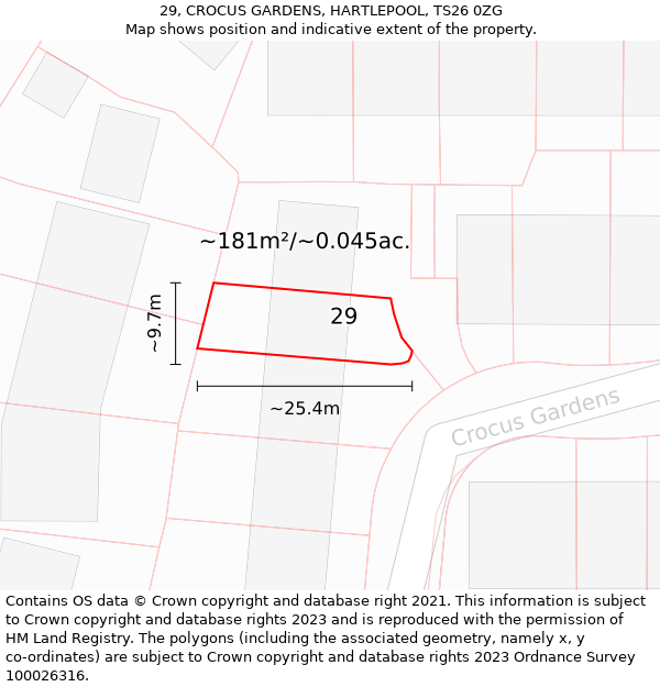 29, CROCUS GARDENS, HARTLEPOOL, TS26 0ZG: Plot and title map