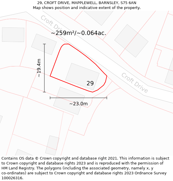 29, CROFT DRIVE, MAPPLEWELL, BARNSLEY, S75 6AN: Plot and title map