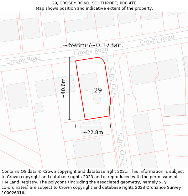 29, CROSBY ROAD, SOUTHPORT, PR8 4TE: Plot and title map