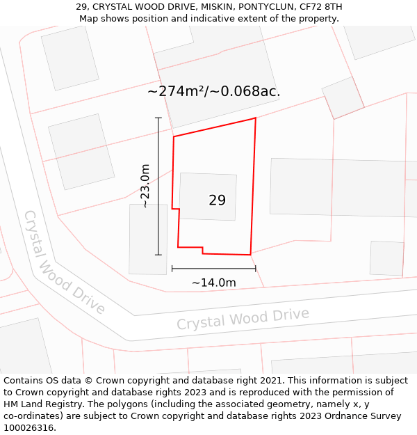 29, CRYSTAL WOOD DRIVE, MISKIN, PONTYCLUN, CF72 8TH: Plot and title map