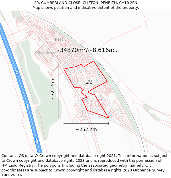 29, CUMBERLAND CLOSE, CLIFTON, PENRITH, CA10 2EN: Plot and title map