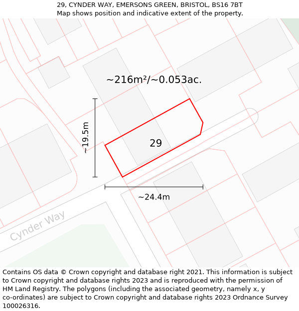 29, CYNDER WAY, EMERSONS GREEN, BRISTOL, BS16 7BT: Plot and title map