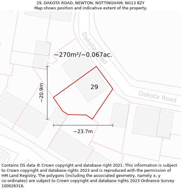 29, DAKOTA ROAD, NEWTON, NOTTINGHAM, NG13 8ZY: Plot and title map