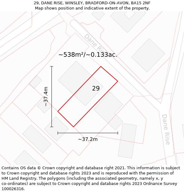 29, DANE RISE, WINSLEY, BRADFORD-ON-AVON, BA15 2NF: Plot and title map