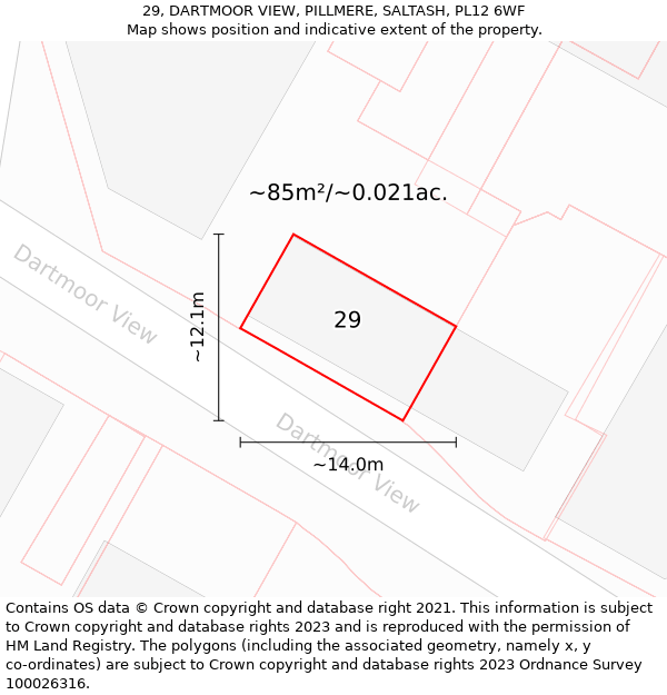 29, DARTMOOR VIEW, PILLMERE, SALTASH, PL12 6WF: Plot and title map