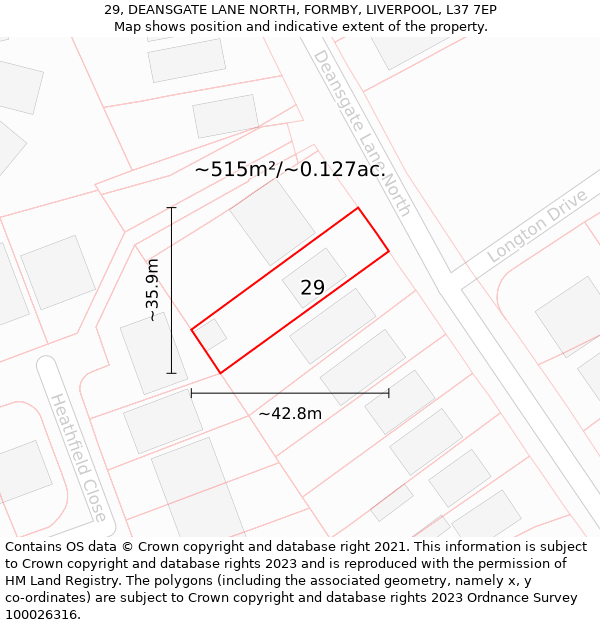 29, DEANSGATE LANE NORTH, FORMBY, LIVERPOOL, L37 7EP: Plot and title map