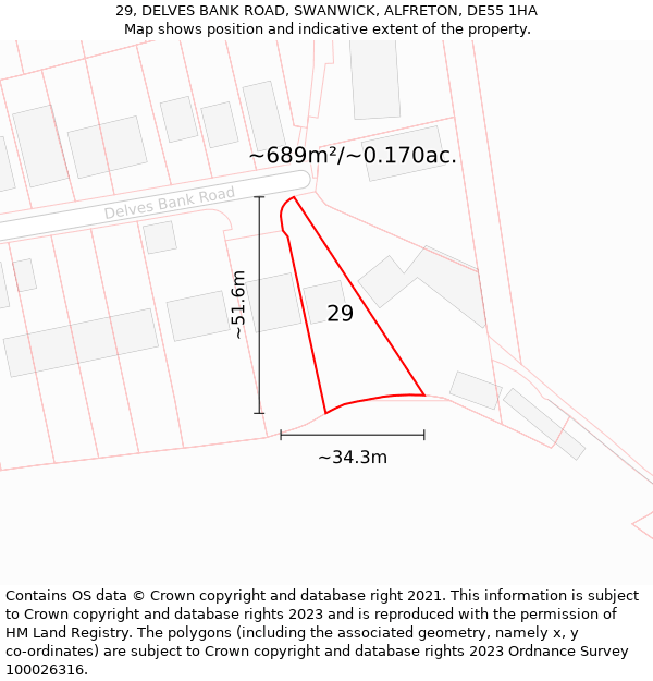 29, DELVES BANK ROAD, SWANWICK, ALFRETON, DE55 1HA: Plot and title map