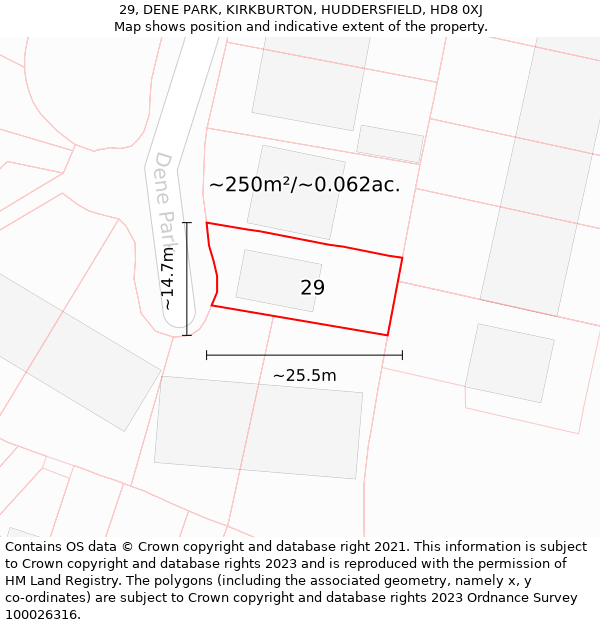 29, DENE PARK, KIRKBURTON, HUDDERSFIELD, HD8 0XJ: Plot and title map