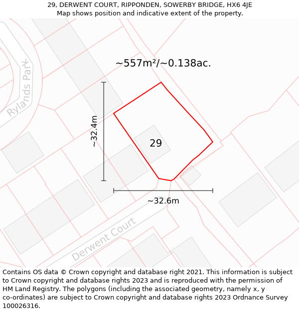 29, DERWENT COURT, RIPPONDEN, SOWERBY BRIDGE, HX6 4JE: Plot and title map