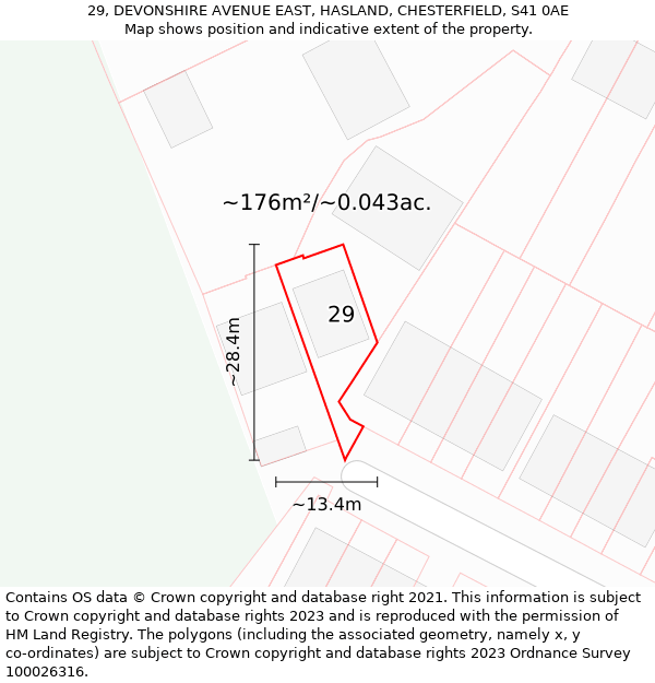 29, DEVONSHIRE AVENUE EAST, HASLAND, CHESTERFIELD, S41 0AE: Plot and title map