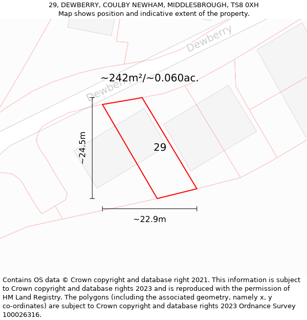 29, DEWBERRY, COULBY NEWHAM, MIDDLESBROUGH, TS8 0XH: Plot and title map