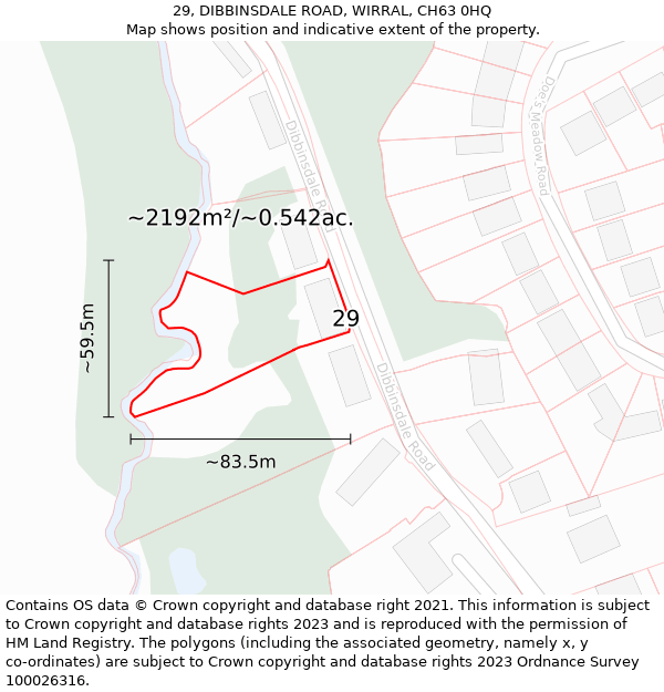 29, DIBBINSDALE ROAD, WIRRAL, CH63 0HQ: Plot and title map