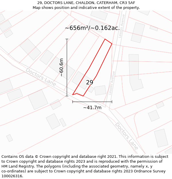 29, DOCTORS LANE, CHALDON, CATERHAM, CR3 5AF: Plot and title map