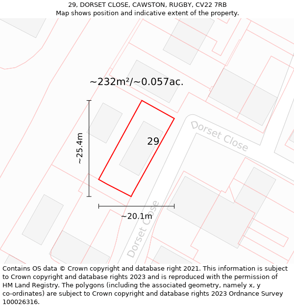 29, DORSET CLOSE, CAWSTON, RUGBY, CV22 7RB: Plot and title map