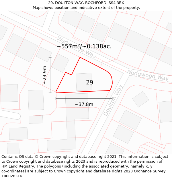 29, DOULTON WAY, ROCHFORD, SS4 3BX: Plot and title map