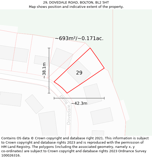 29, DOVEDALE ROAD, BOLTON, BL2 5HT: Plot and title map