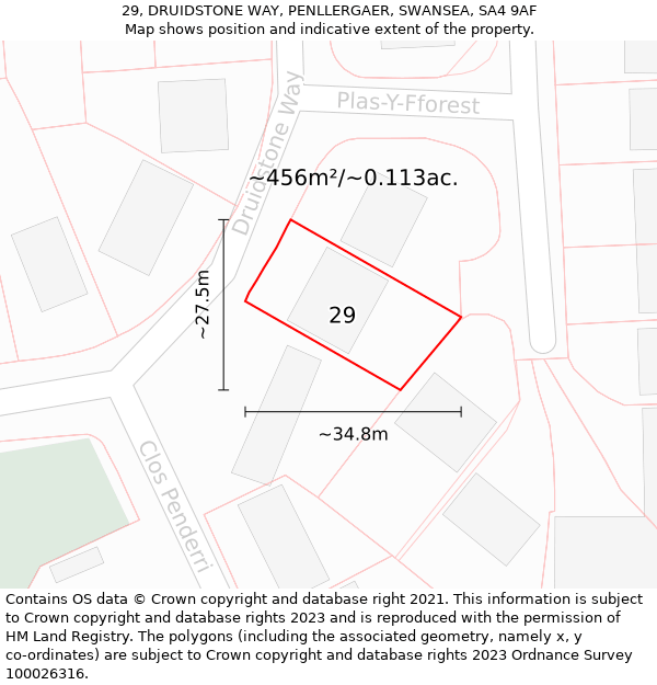 29, DRUIDSTONE WAY, PENLLERGAER, SWANSEA, SA4 9AF: Plot and title map