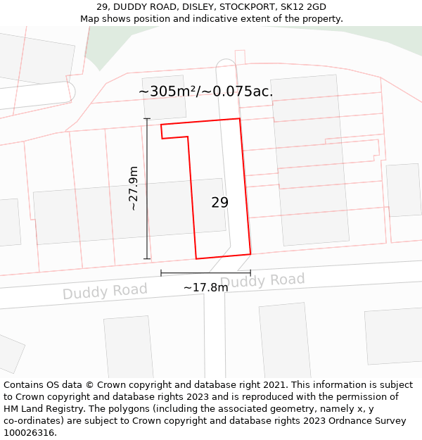 29, DUDDY ROAD, DISLEY, STOCKPORT, SK12 2GD: Plot and title map