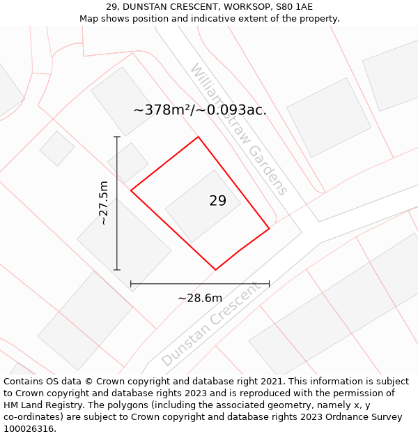 29, DUNSTAN CRESCENT, WORKSOP, S80 1AE: Plot and title map