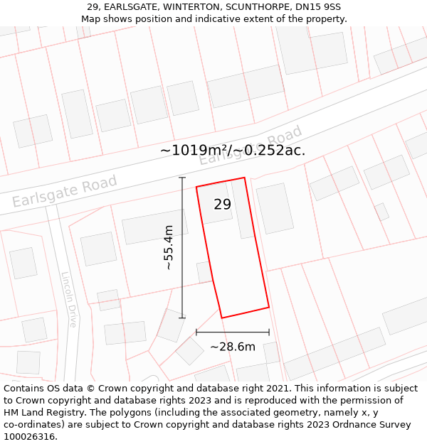 29, EARLSGATE, WINTERTON, SCUNTHORPE, DN15 9SS: Plot and title map