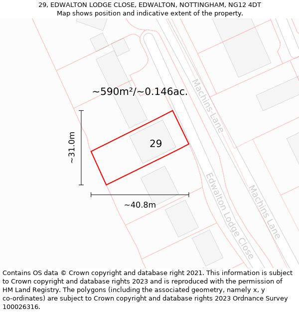 29, EDWALTON LODGE CLOSE, EDWALTON, NOTTINGHAM, NG12 4DT: Plot and title map