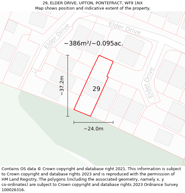 29, ELDER DRIVE, UPTON, PONTEFRACT, WF9 1NX: Plot and title map